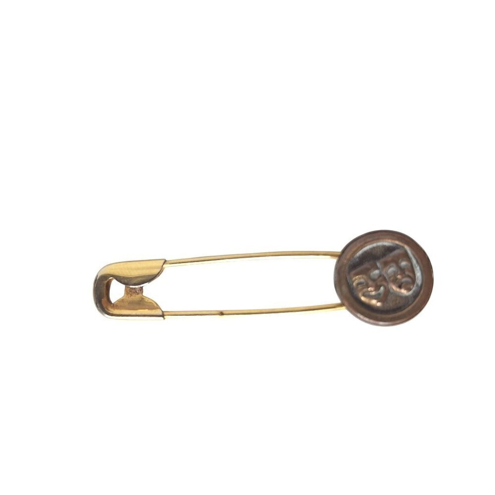 Vintage Gold Tone Theatre Mask Brooch Costume Jewelry